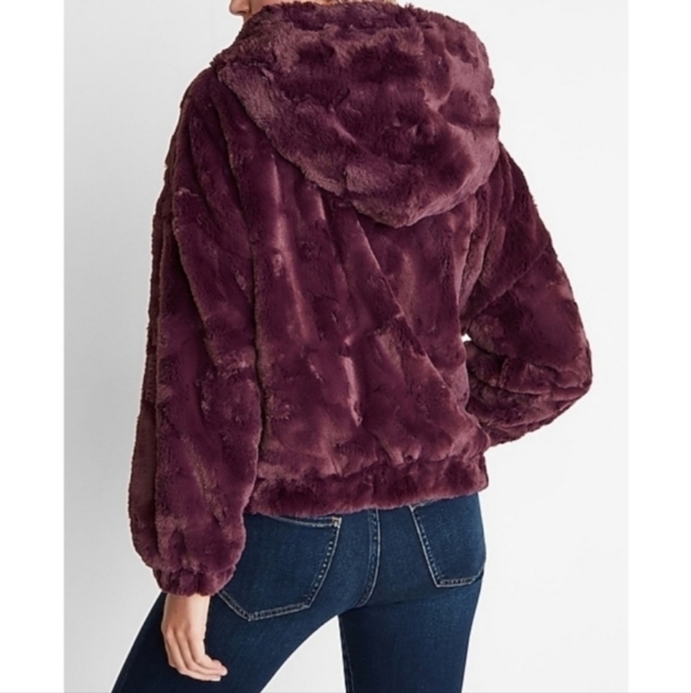 Streetwear Society Deep Burgundy Fleece/bomber Hooded Jacket L P2P21 L24 As Is - Picture 4 of 10